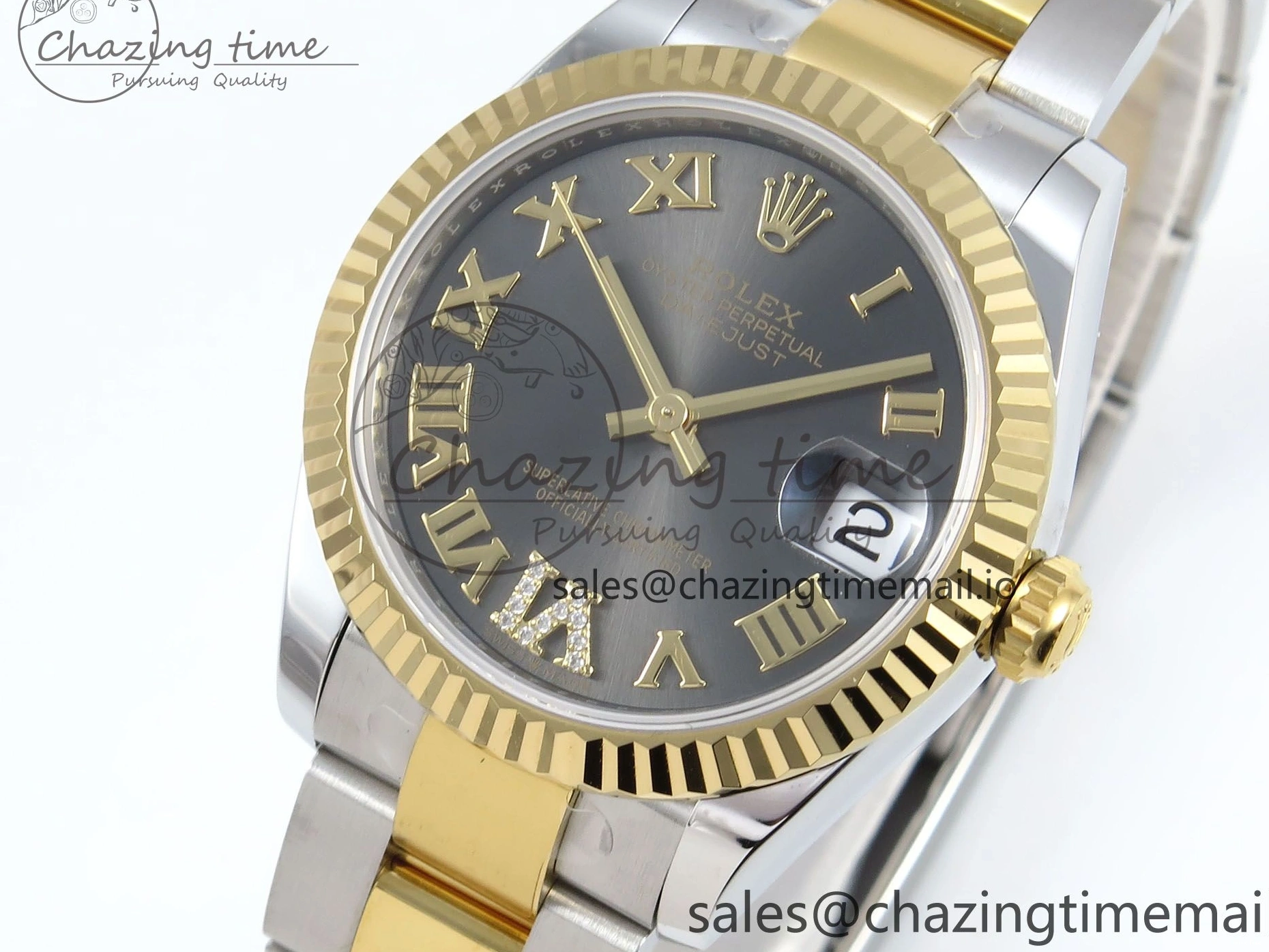 MiroTime 0511 Cozy DateJust 31 278273 ARF 1:1 Best Edition 904L Steel Gray Roman Diamonds Dial on SS YG Oyster Bracelet ETA 575